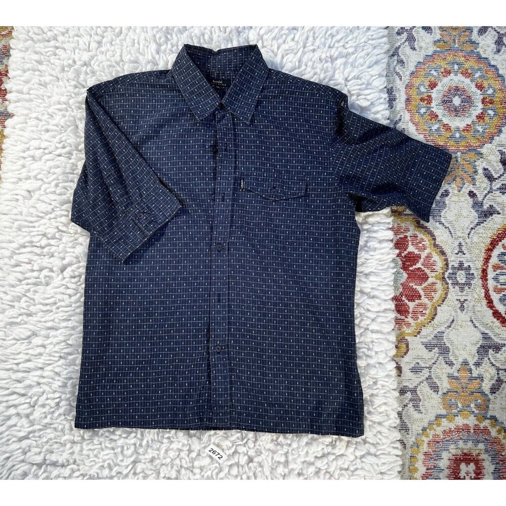Bossini Mens Shirt Short Sleeve XL Navy Blue Cotton Pocket Cuffed Geometric